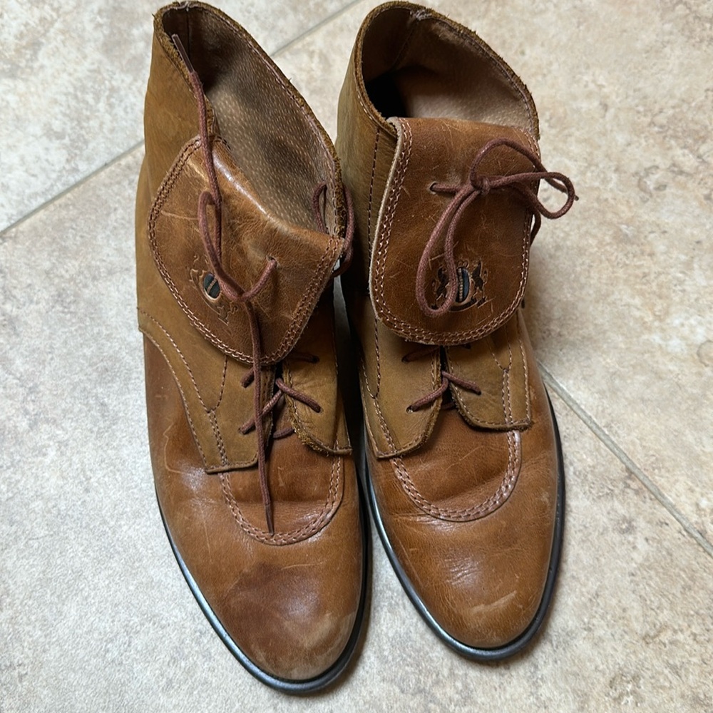Pegabo vintage nos leather booties shoes boots boho size 40  9-9.5 cognac  new